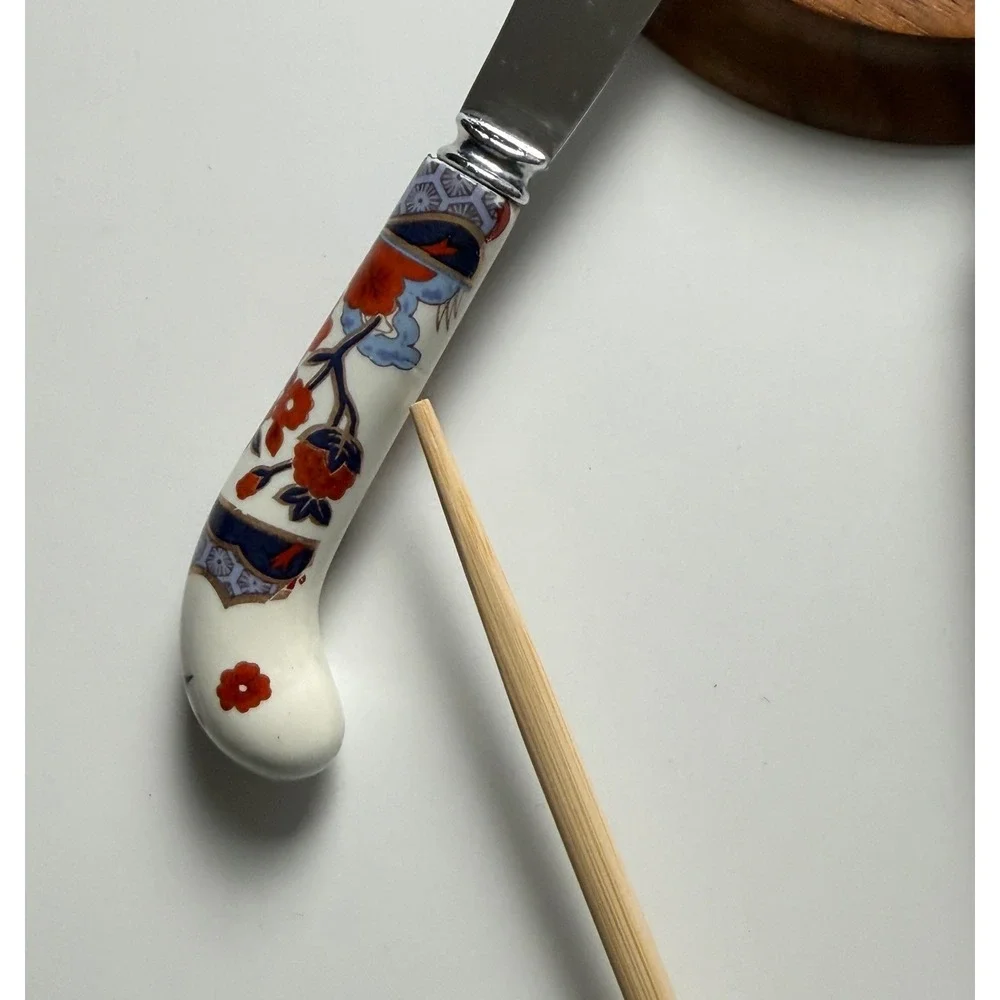 Prill Sheffield England Porcelain Handle Knife Set Floral Cheese Fork 3pc
